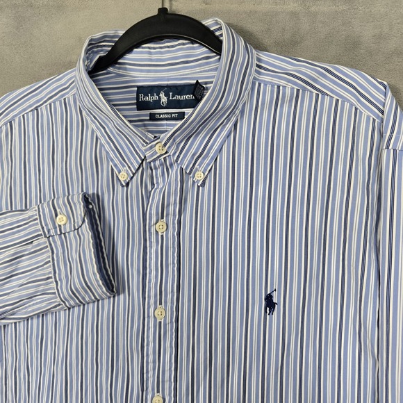 Ralph Lauren shirt men XL Blue White Striped Classic Fit L/S button down - Picture 1 of 11